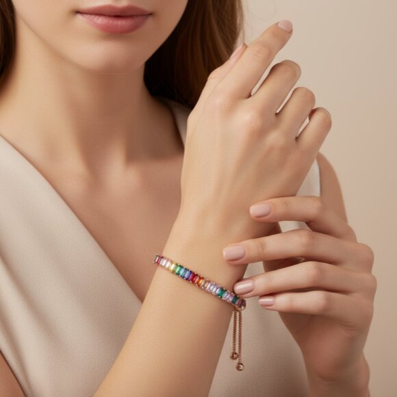 Geometric Multicolor Jewel Adjustable Bracelet - Picture 2 of 3